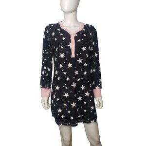PJ COUTURE Star Printed Black Fleece Nightshirt Size XL
